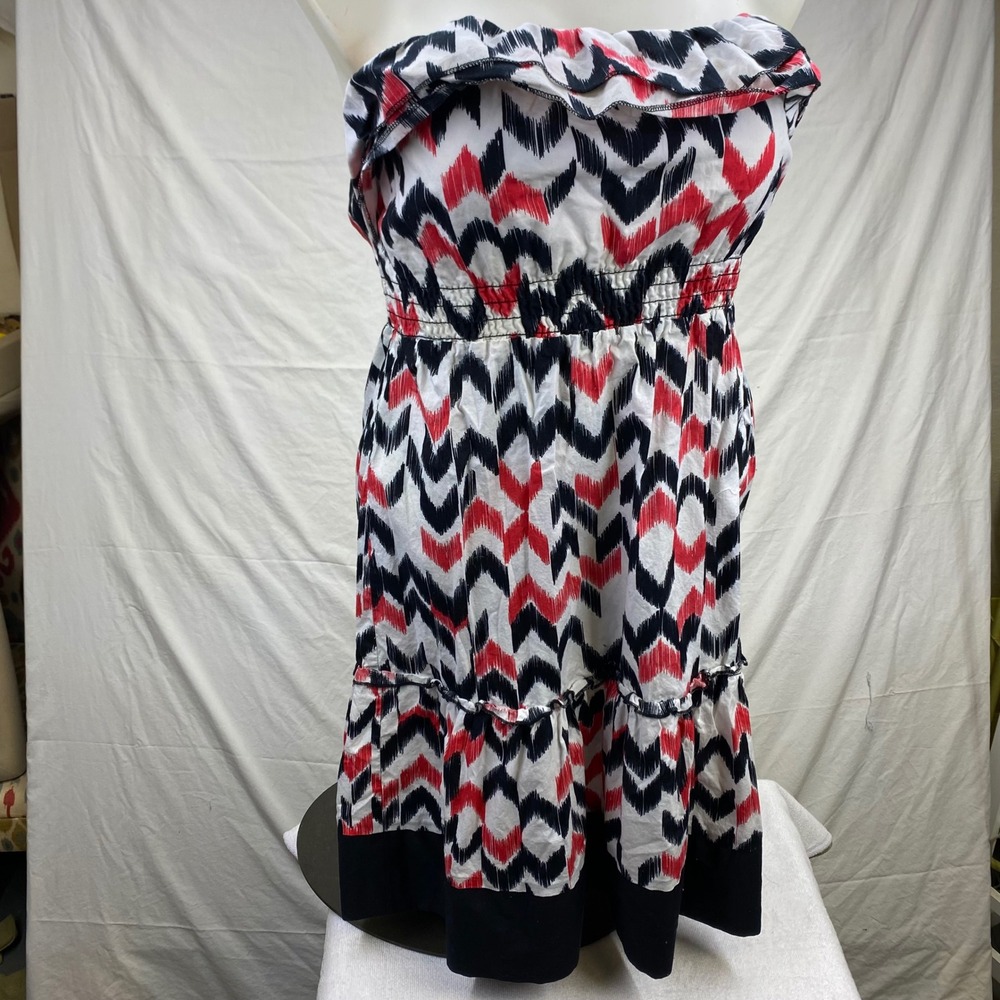 Op Ocean Pacific Strapless Ikat Chevron Mini Dress Red Black White Smocked L/G